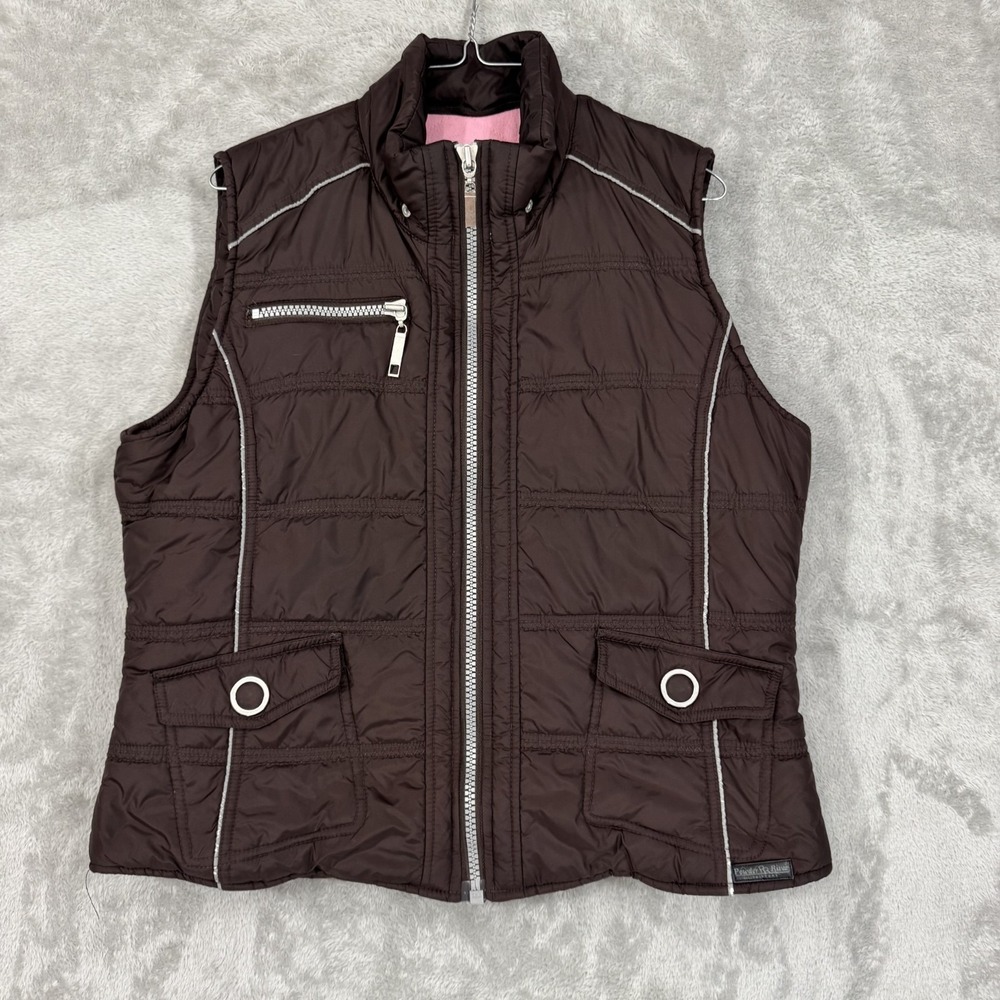 Powder‎ River Panhandle Slim Vest Womens L Brown Pink Puffer Outdoor Zip Pocket